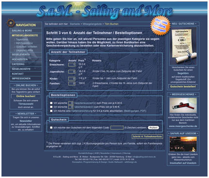 Sailing and More: Buchungssystem